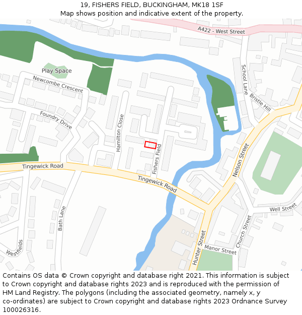 19, FISHERS FIELD, BUCKINGHAM, MK18 1SF: Location map and indicative extent of plot