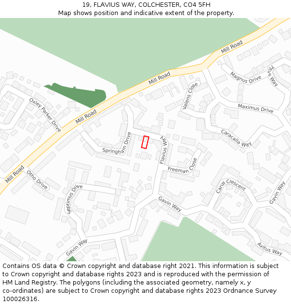 19, FLAVIUS WAY, COLCHESTER, CO4 5FH: Location map and indicative extent of plot