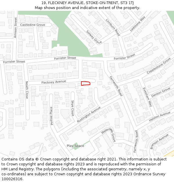 19, FLECKNEY AVENUE, STOKE-ON-TRENT, ST3 1TJ: Location map and indicative extent of plot