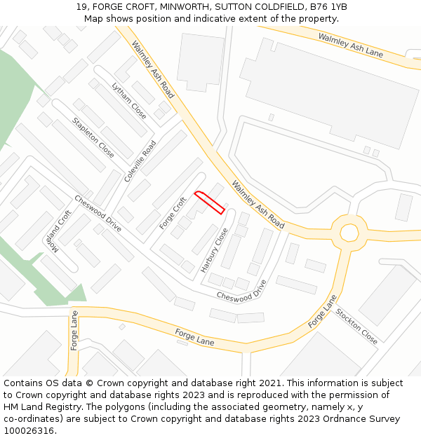 19, FORGE CROFT, MINWORTH, SUTTON COLDFIELD, B76 1YB: Location map and indicative extent of plot