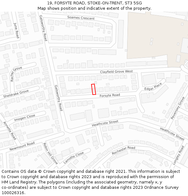 19, FORSYTE ROAD, STOKE-ON-TRENT, ST3 5SG: Location map and indicative extent of plot