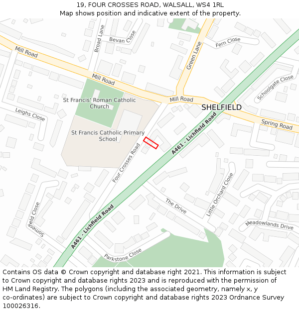 19, FOUR CROSSES ROAD, WALSALL, WS4 1RL: Location map and indicative extent of plot