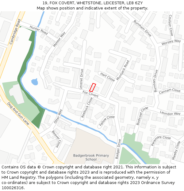 19, FOX COVERT, WHETSTONE, LEICESTER, LE8 6ZY: Location map and indicative extent of plot