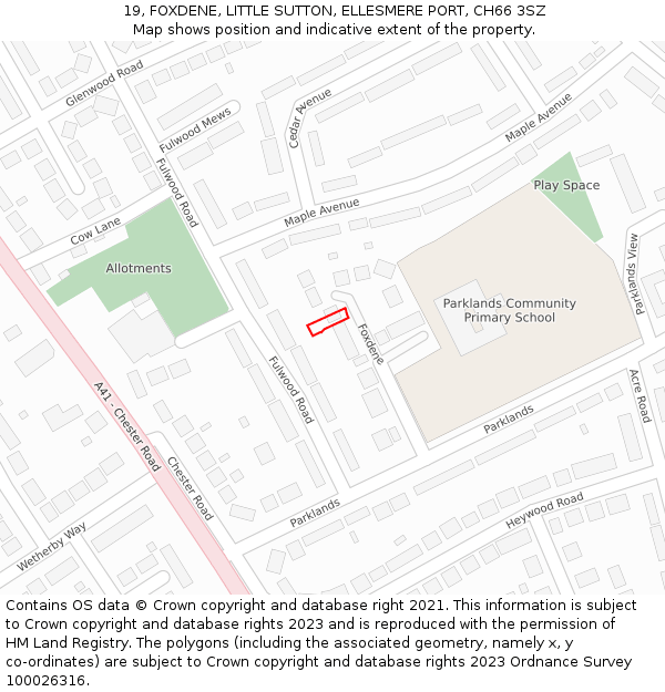 19, FOXDENE, LITTLE SUTTON, ELLESMERE PORT, CH66 3SZ: Location map and indicative extent of plot