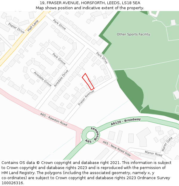19, FRASER AVENUE, HORSFORTH, LEEDS, LS18 5EA: Location map and indicative extent of plot