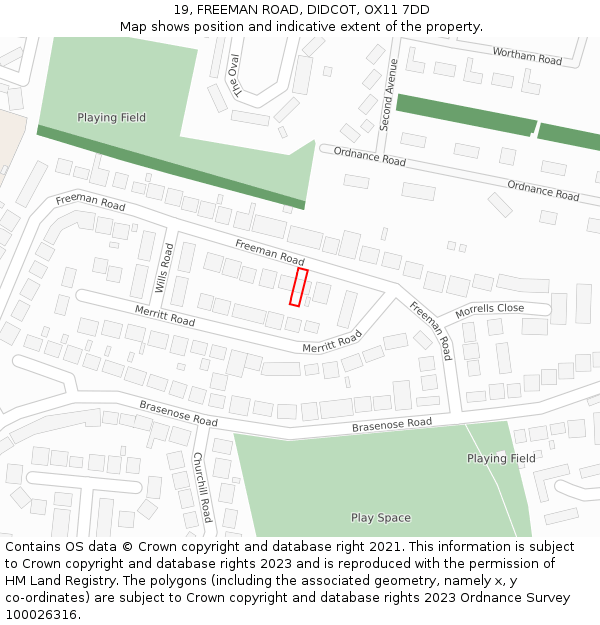 19, FREEMAN ROAD, DIDCOT, OX11 7DD: Location map and indicative extent of plot