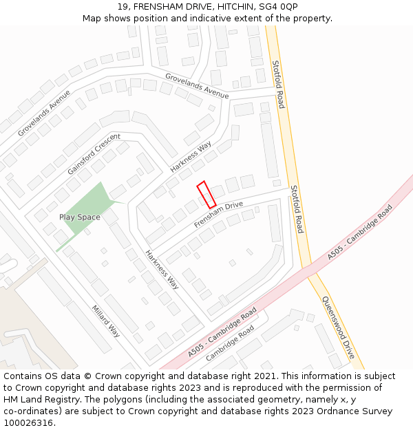 19, FRENSHAM DRIVE, HITCHIN, SG4 0QP: Location map and indicative extent of plot