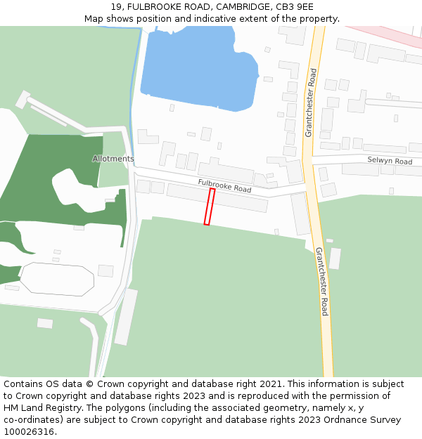 19, FULBROOKE ROAD, CAMBRIDGE, CB3 9EE: Location map and indicative extent of plot