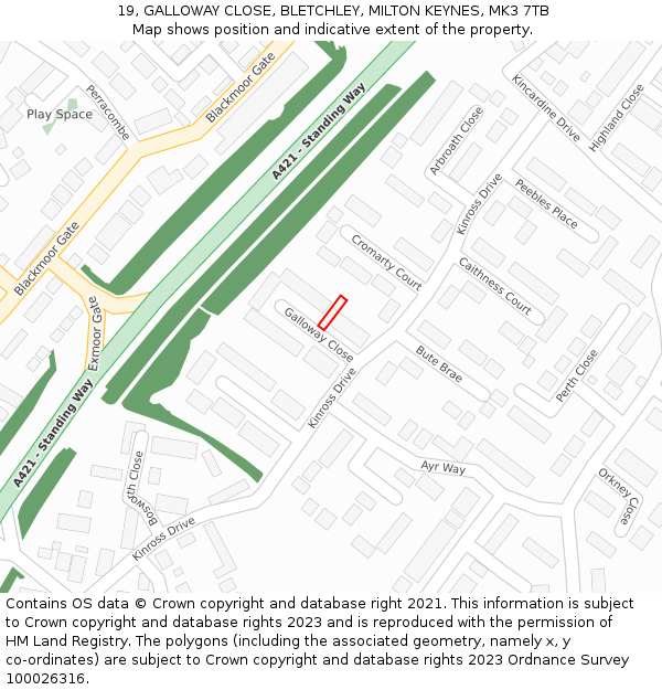 19, GALLOWAY CLOSE, BLETCHLEY, MILTON KEYNES, MK3 7TB: Location map and indicative extent of plot