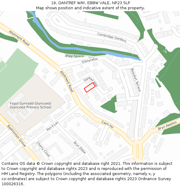 19, GANTREF WAY, EBBW VALE, NP23 5LP: Location map and indicative extent of plot