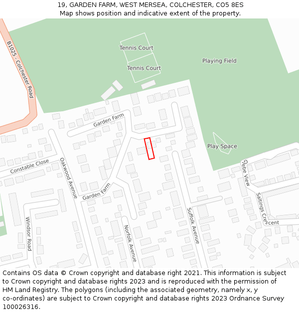 19, GARDEN FARM, WEST MERSEA, COLCHESTER, CO5 8ES: Location map and indicative extent of plot