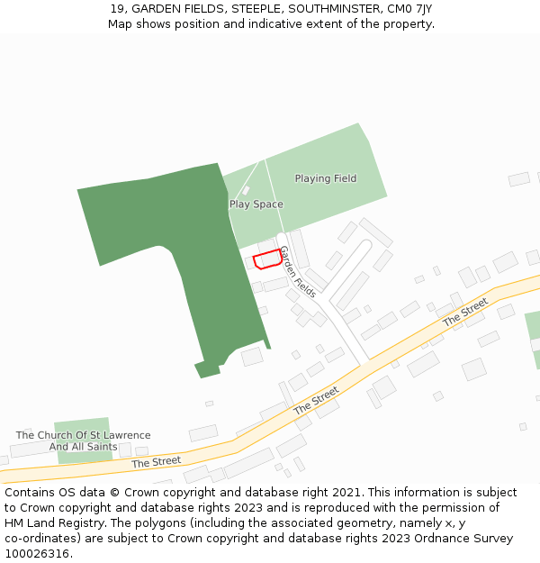 19, GARDEN FIELDS, STEEPLE, SOUTHMINSTER, CM0 7JY: Location map and indicative extent of plot