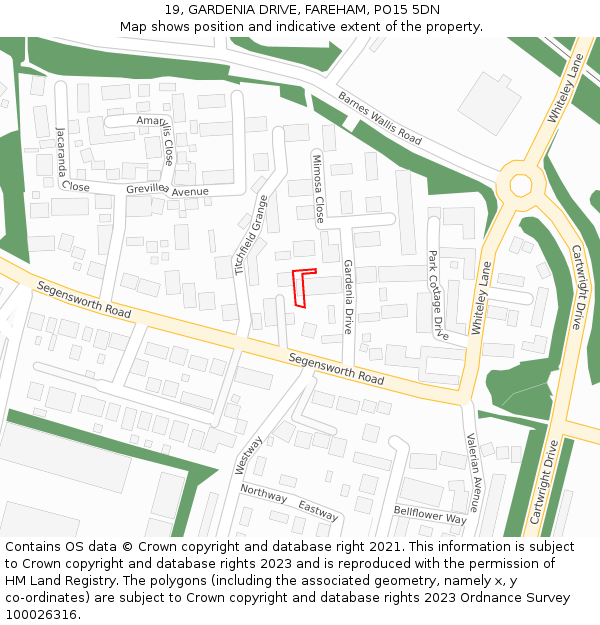 19, GARDENIA DRIVE, FAREHAM, PO15 5DN: Location map and indicative extent of plot