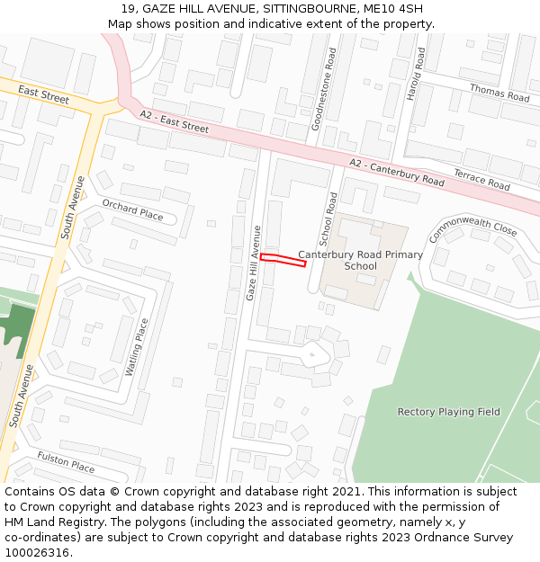 19, GAZE HILL AVENUE, SITTINGBOURNE, ME10 4SH: Location map and indicative extent of plot