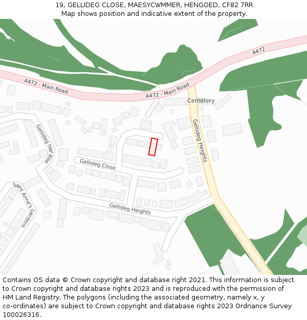 19, GELLIDEG CLOSE, MAESYCWMMER, HENGOED, CF82 7RR: Location map and indicative extent of plot