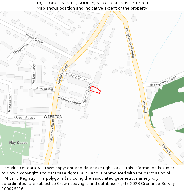 19, GEORGE STREET, AUDLEY, STOKE-ON-TRENT, ST7 8ET: Location map and indicative extent of plot