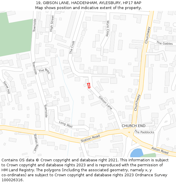 19, GIBSON LANE, HADDENHAM, AYLESBURY, HP17 8AP: Location map and indicative extent of plot