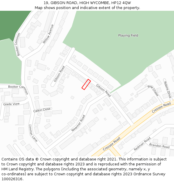 19, GIBSON ROAD, HIGH WYCOMBE, HP12 4QW: Location map and indicative extent of plot