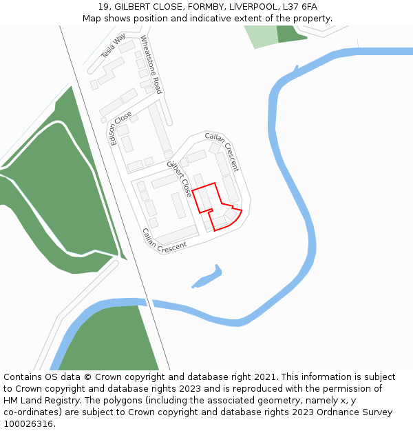 19, GILBERT CLOSE, FORMBY, LIVERPOOL, L37 6FA: Location map and indicative extent of plot