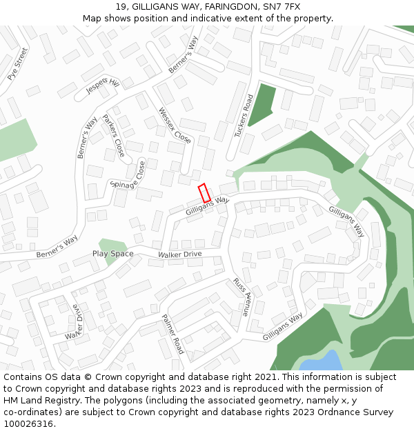 19, GILLIGANS WAY, FARINGDON, SN7 7FX: Location map and indicative extent of plot