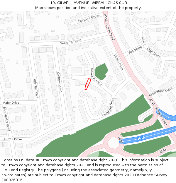 19, GILWELL AVENUE, WIRRAL, CH46 0UB: Location map and indicative extent of plot