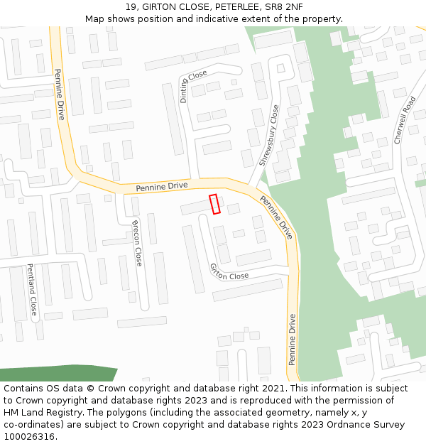 19, GIRTON CLOSE, PETERLEE, SR8 2NF: Location map and indicative extent of plot