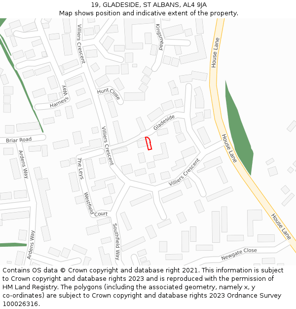 19, GLADESIDE, ST ALBANS, AL4 9JA: Location map and indicative extent of plot