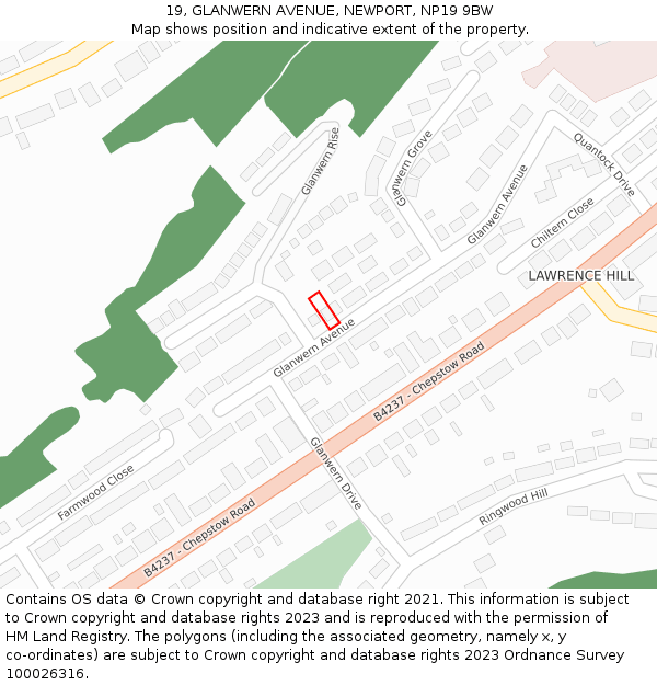 19, GLANWERN AVENUE, NEWPORT, NP19 9BW: Location map and indicative extent of plot