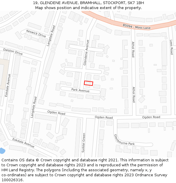 19, GLENDENE AVENUE, BRAMHALL, STOCKPORT, SK7 1BH: Location map and indicative extent of plot