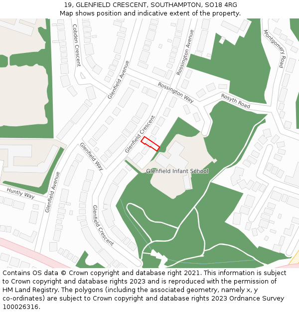 19, GLENFIELD CRESCENT, SOUTHAMPTON, SO18 4RG: Location map and indicative extent of plot