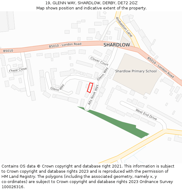 19, GLENN WAY, SHARDLOW, DERBY, DE72 2GZ: Location map and indicative extent of plot