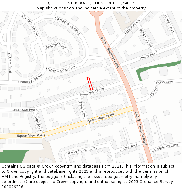 19, GLOUCESTER ROAD, CHESTERFIELD, S41 7EF: Location map and indicative extent of plot