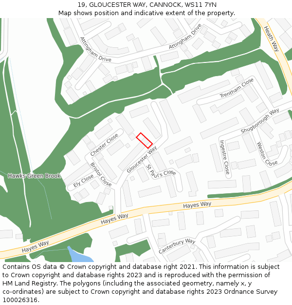 19, GLOUCESTER WAY, CANNOCK, WS11 7YN: Location map and indicative extent of plot