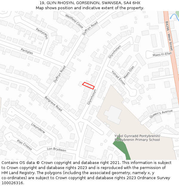 19, GLYN RHOSYN, GORSEINON, SWANSEA, SA4 6HX: Location map and indicative extent of plot