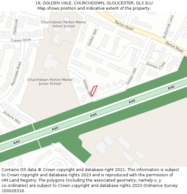 19, GOLDEN VALE, CHURCHDOWN, GLOUCESTER, GL3 2LU: Location map and indicative extent of plot