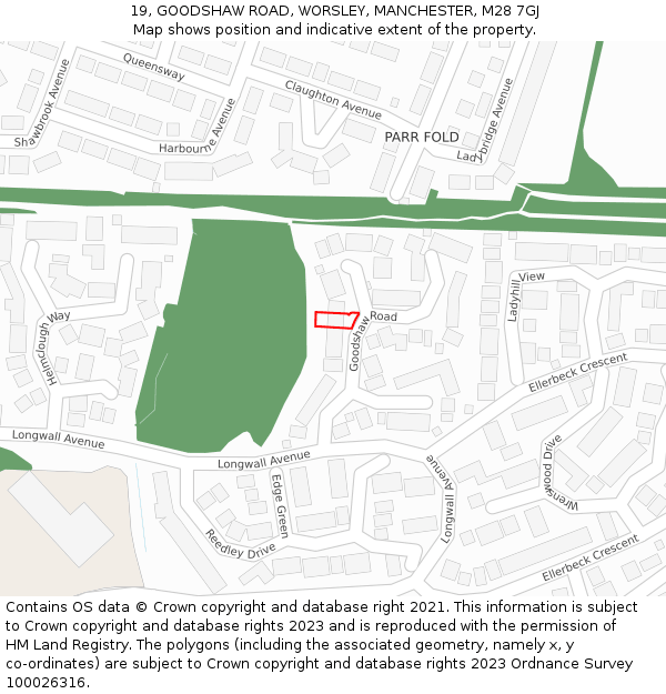 19, GOODSHAW ROAD, WORSLEY, MANCHESTER, M28 7GJ: Location map and indicative extent of plot