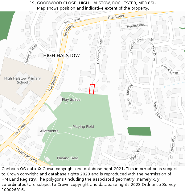 19, GOODWOOD CLOSE, HIGH HALSTOW, ROCHESTER, ME3 8SU: Location map and indicative extent of plot