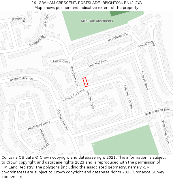 19, GRAHAM CRESCENT, PORTSLADE, BRIGHTON, BN41 2YA: Location map and indicative extent of plot