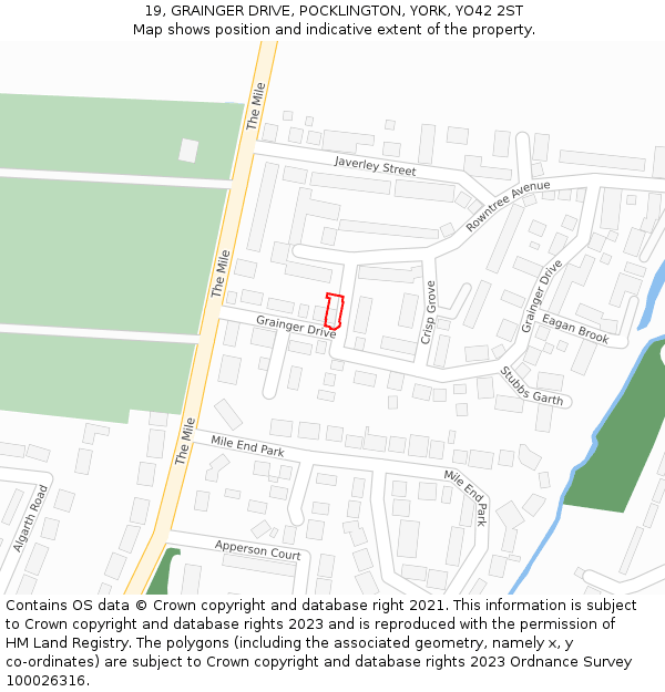 19, GRAINGER DRIVE, POCKLINGTON, YORK, YO42 2ST: Location map and indicative extent of plot