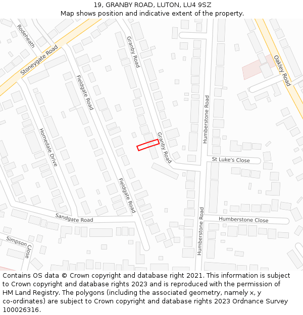 19, GRANBY ROAD, LUTON, LU4 9SZ: Location map and indicative extent of plot