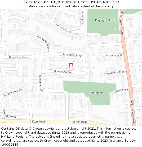 19, GRANGE AVENUE, RUDDINGTON, NOTTINGHAM, NG11 6BD: Location map and indicative extent of plot