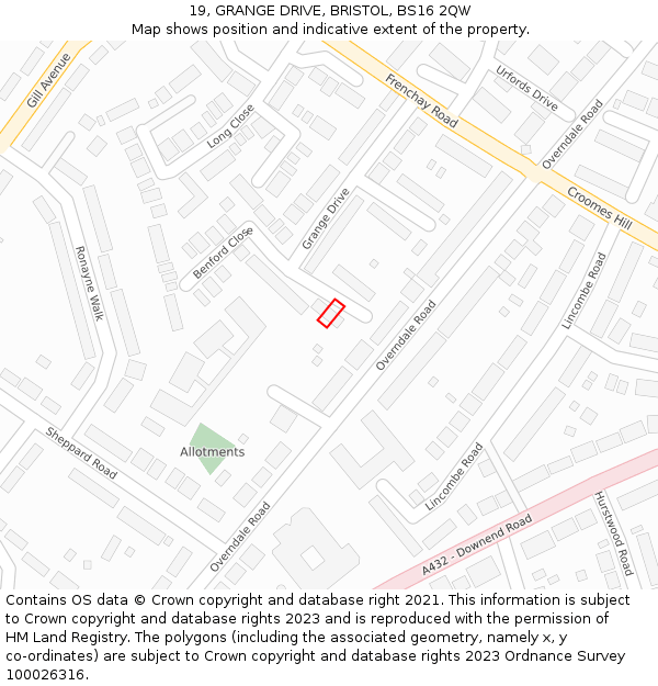 19, GRANGE DRIVE, BRISTOL, BS16 2QW: Location map and indicative extent of plot