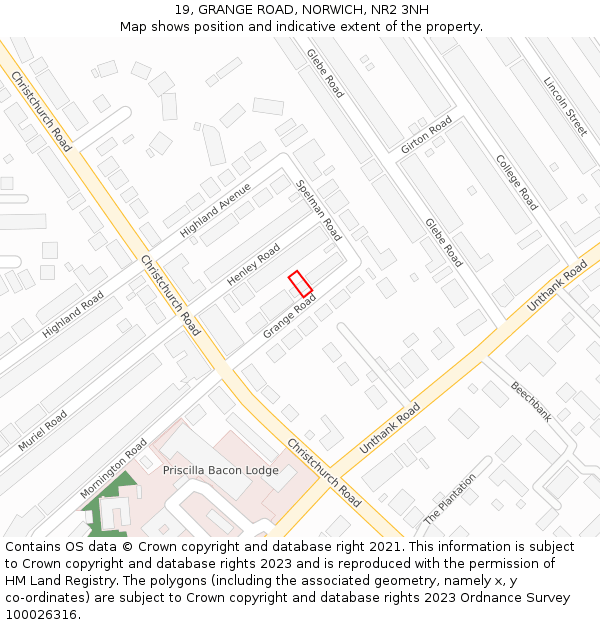 19, GRANGE ROAD, NORWICH, NR2 3NH: Location map and indicative extent of plot