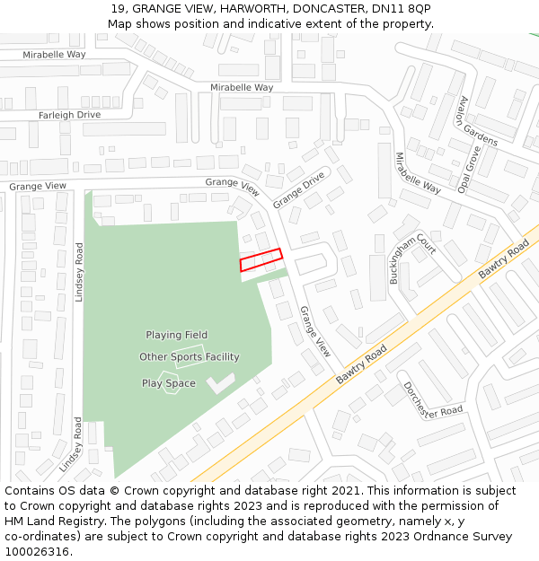 19, GRANGE VIEW, HARWORTH, DONCASTER, DN11 8QP: Location map and indicative extent of plot