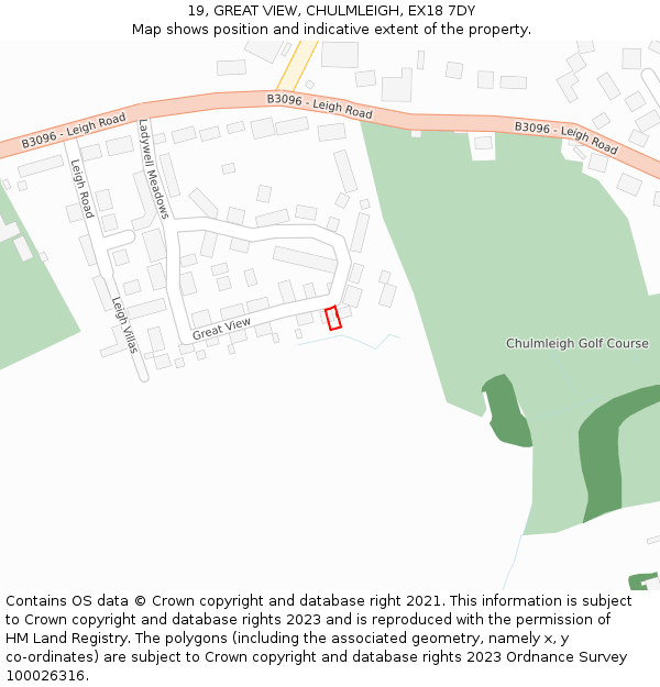 19, GREAT VIEW, CHULMLEIGH, EX18 7DY: Location map and indicative extent of plot