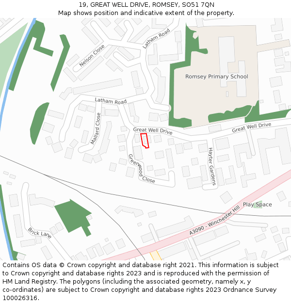 19, GREAT WELL DRIVE, ROMSEY, SO51 7QN: Location map and indicative extent of plot