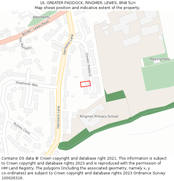 19, GREATER PADDOCK, RINGMER, LEWES, BN8 5LH: Location map and indicative extent of plot