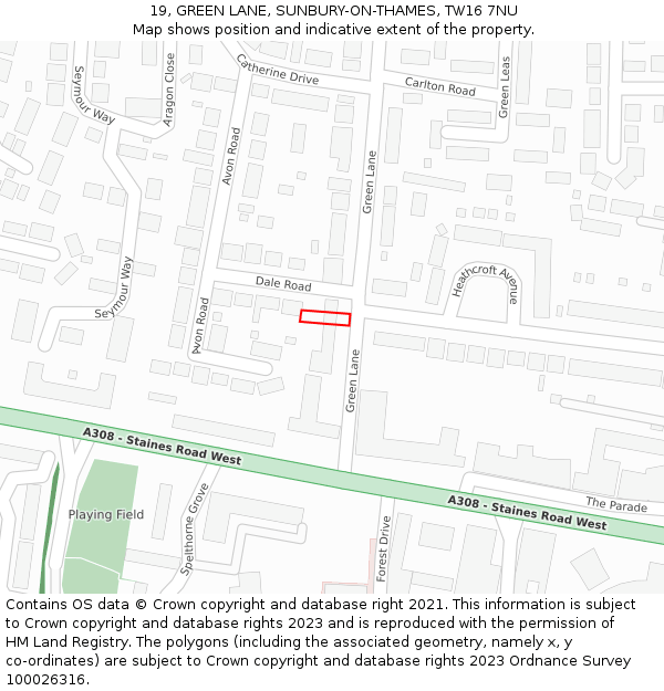 19, GREEN LANE, SUNBURY-ON-THAMES, TW16 7NU: Location map and indicative extent of plot