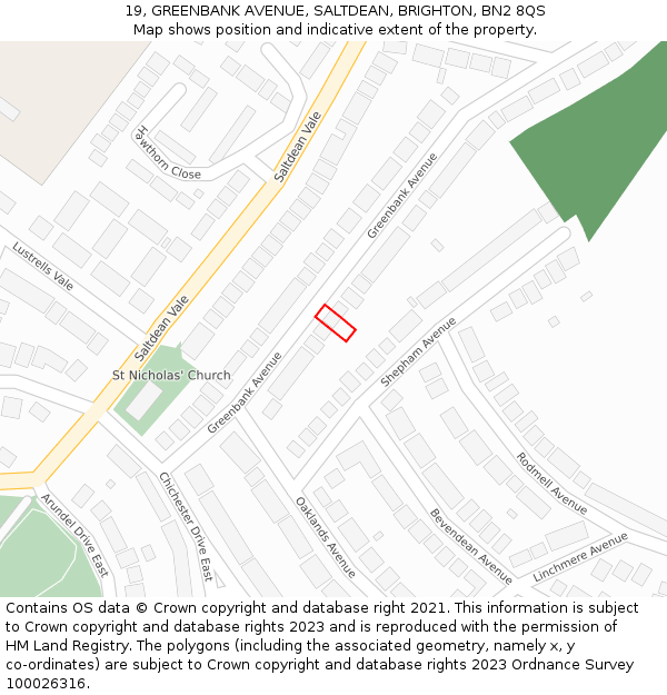 19, GREENBANK AVENUE, SALTDEAN, BRIGHTON, BN2 8QS: Location map and indicative extent of plot