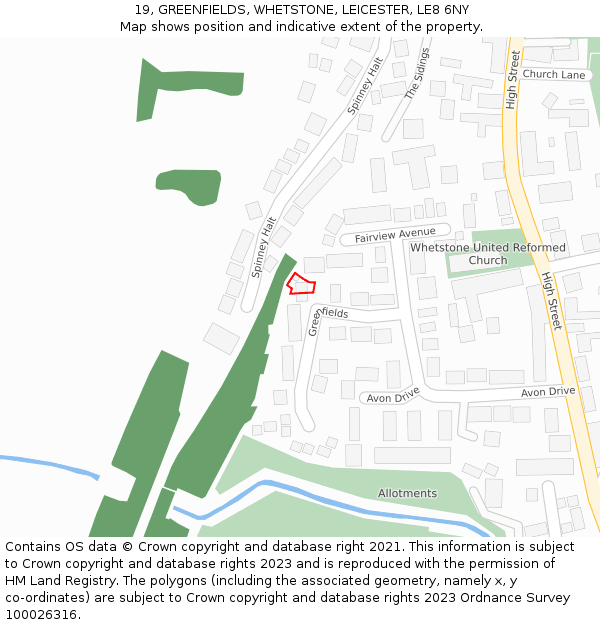 19, GREENFIELDS, WHETSTONE, LEICESTER, LE8 6NY: Location map and indicative extent of plot